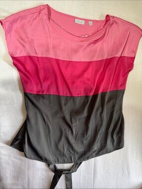 Colorblock Pink and Gray Women's Silk Top/0052